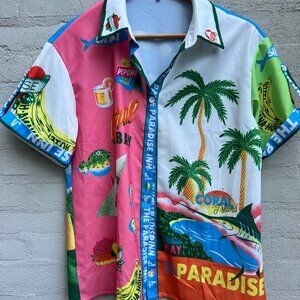 Colorful patterned button up shirt